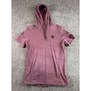 Under Armour Burgundy Short Sleeve Hoodie LG Pullover Fitted Cotton Polyester